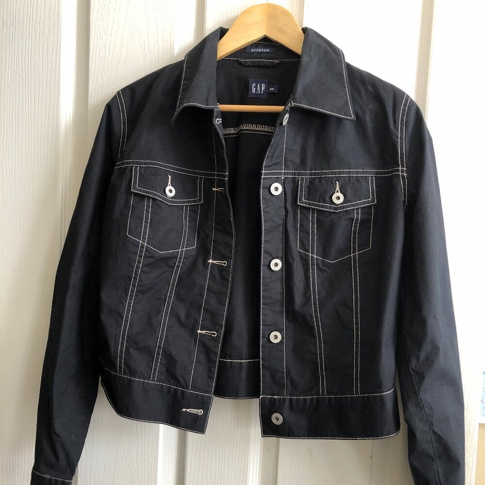 VINTAGE GAP Black stretch cotton Contrast white Stitch Jacket - Y2K(2001) EUC